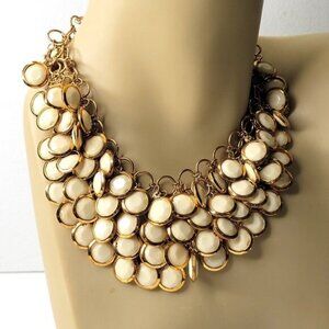 White Choker Gold Tone Resin Pendant Fashion Bib Statement Necklace